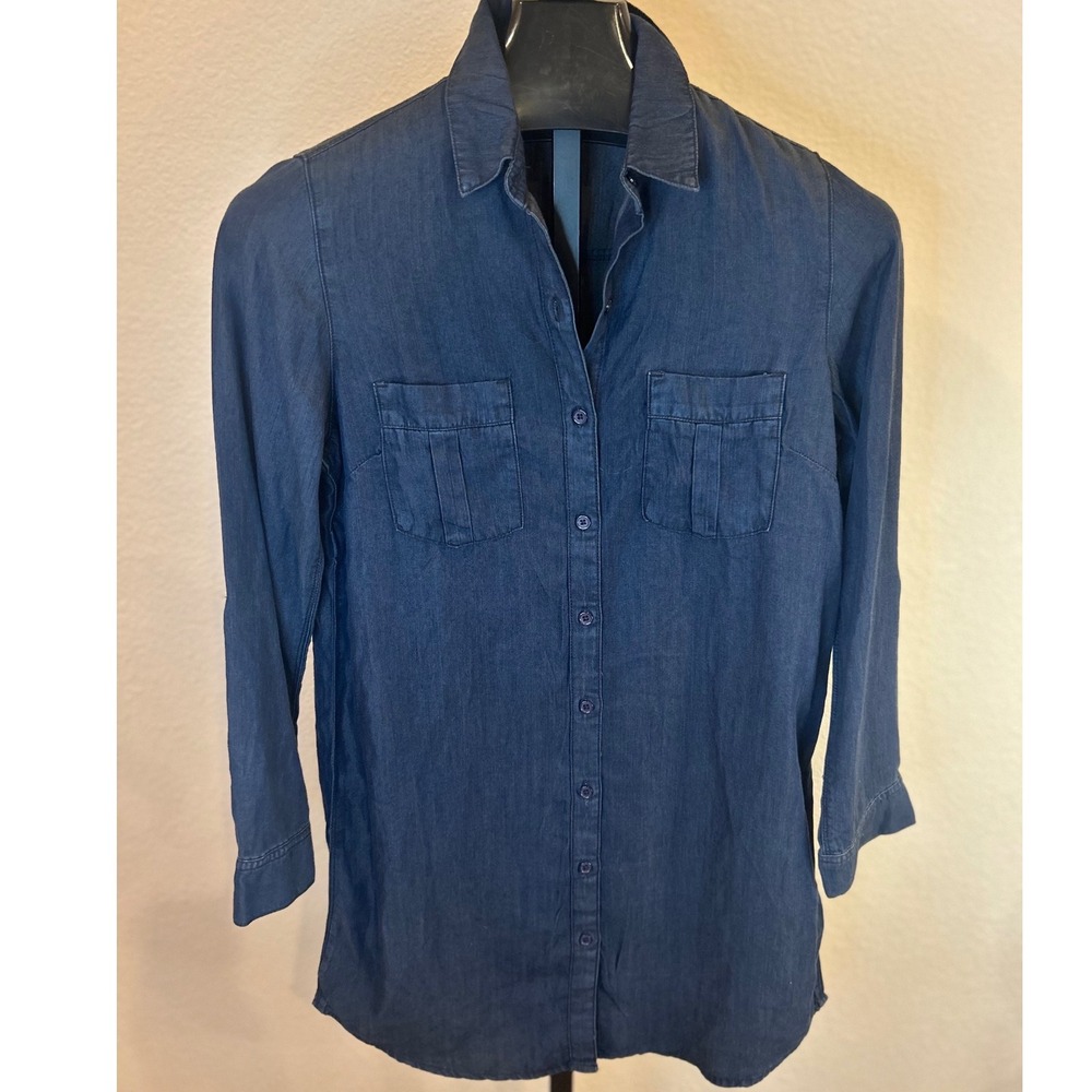 BLACK‎ TAPE Women's Dark Wash Denim Chambray Button Down Shirt XS